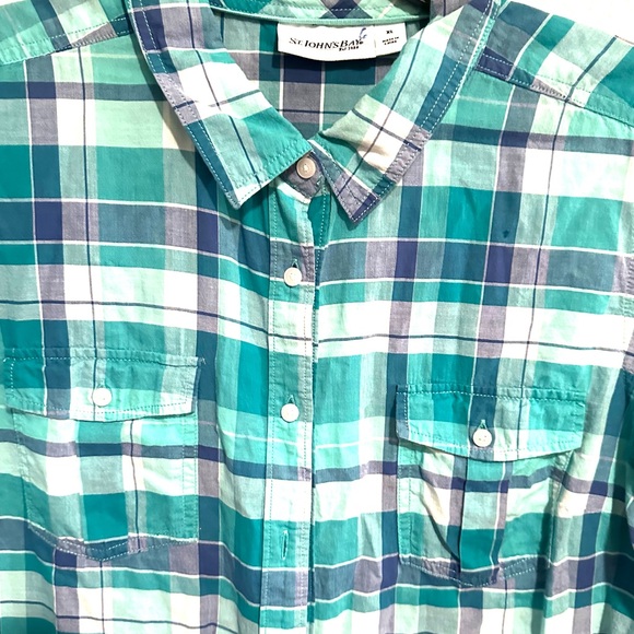 StJohns Blouse NWOT Bay 100% Cotton plaid Unisex,Sleeves up or long in one shirt - Picture 3 of 9